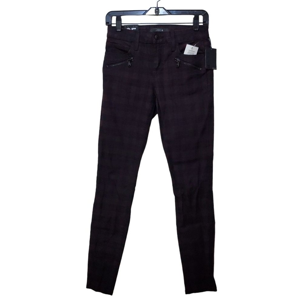 NWT Joe's Jeans Inline Zip Skinny Ankle Mid‎ Rise Red & Black Plaid Size 25